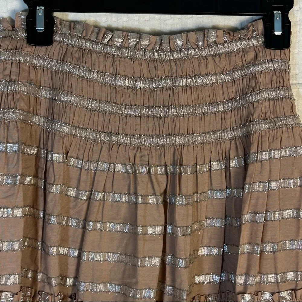 Current Air Womens S Batia Smocked Mini Skirt Taupe Silver Metallic Viscose